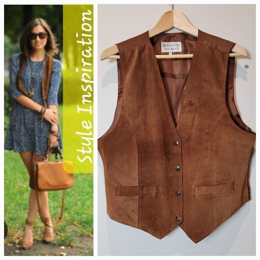 Brandon Thomas Retro Brown Suede Front Vest Size L